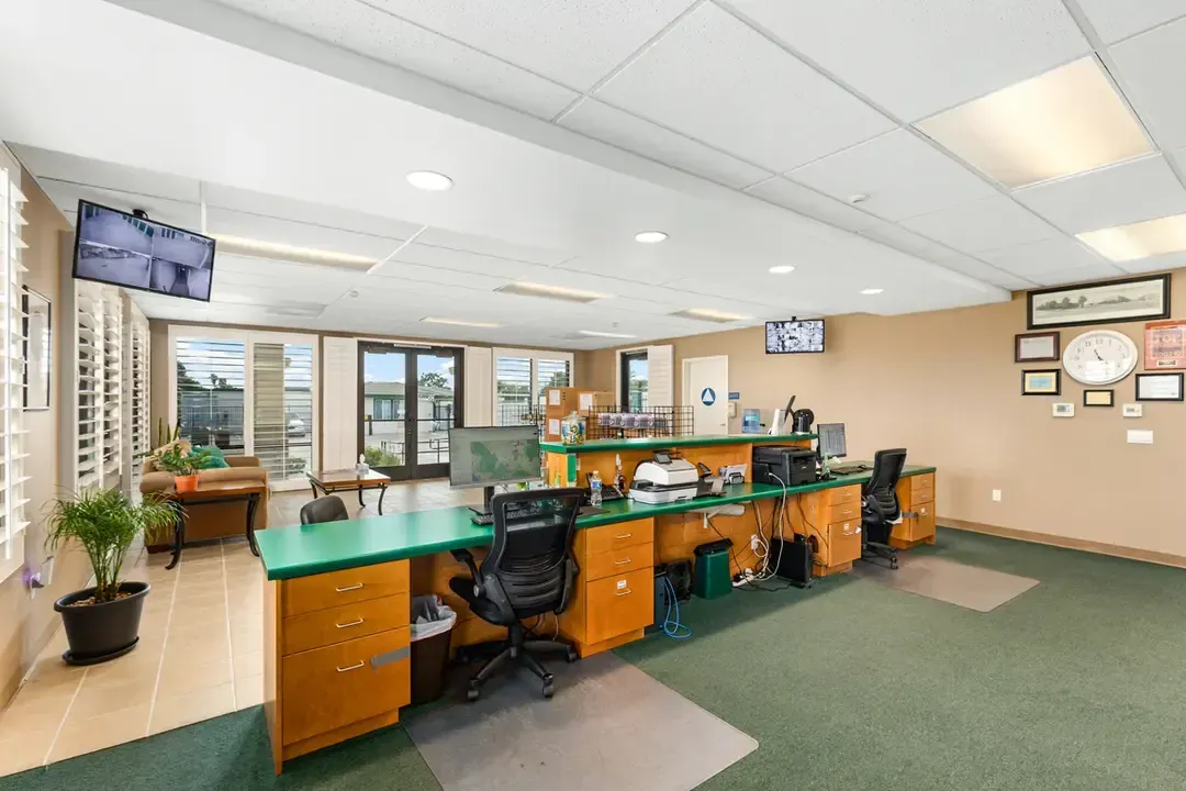 Inside of front office with desk.