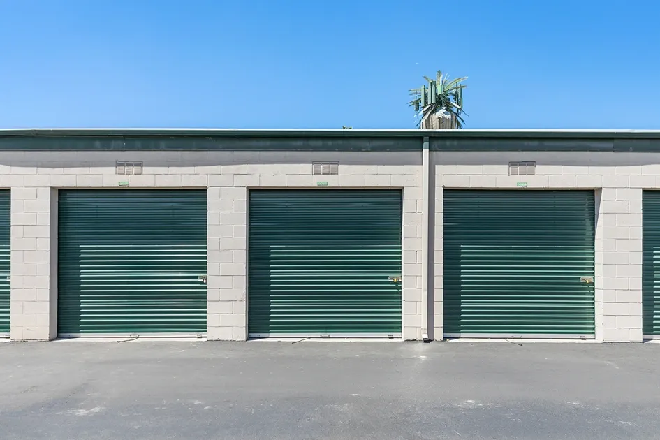 Paved road with storage units.