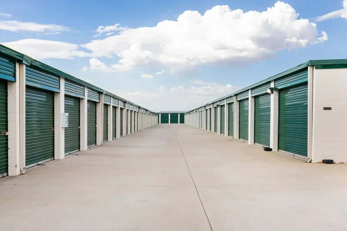 Paved outdoor storage units.