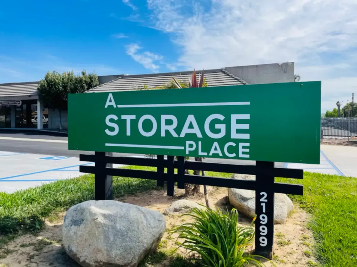 A Storage Place green sign.