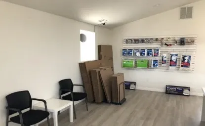 Storage supplies for sale in a storage facility office.