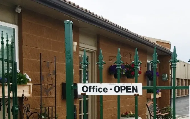 Open office sign at a storage facility.