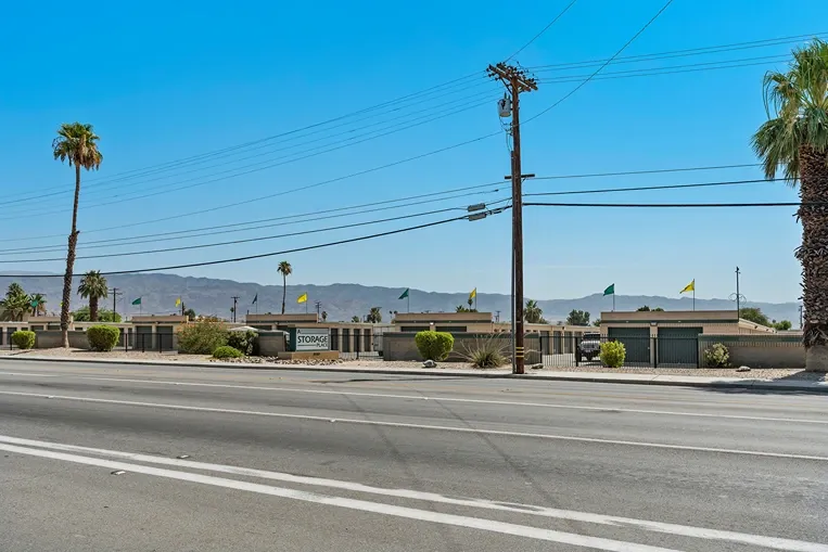 Power lines outside a storage facility