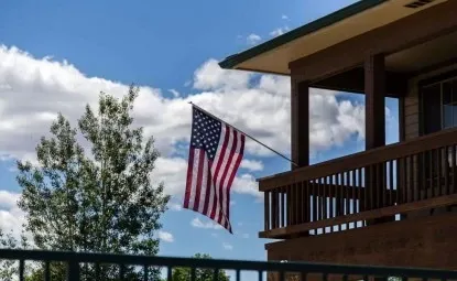 American flag at a storage facility.